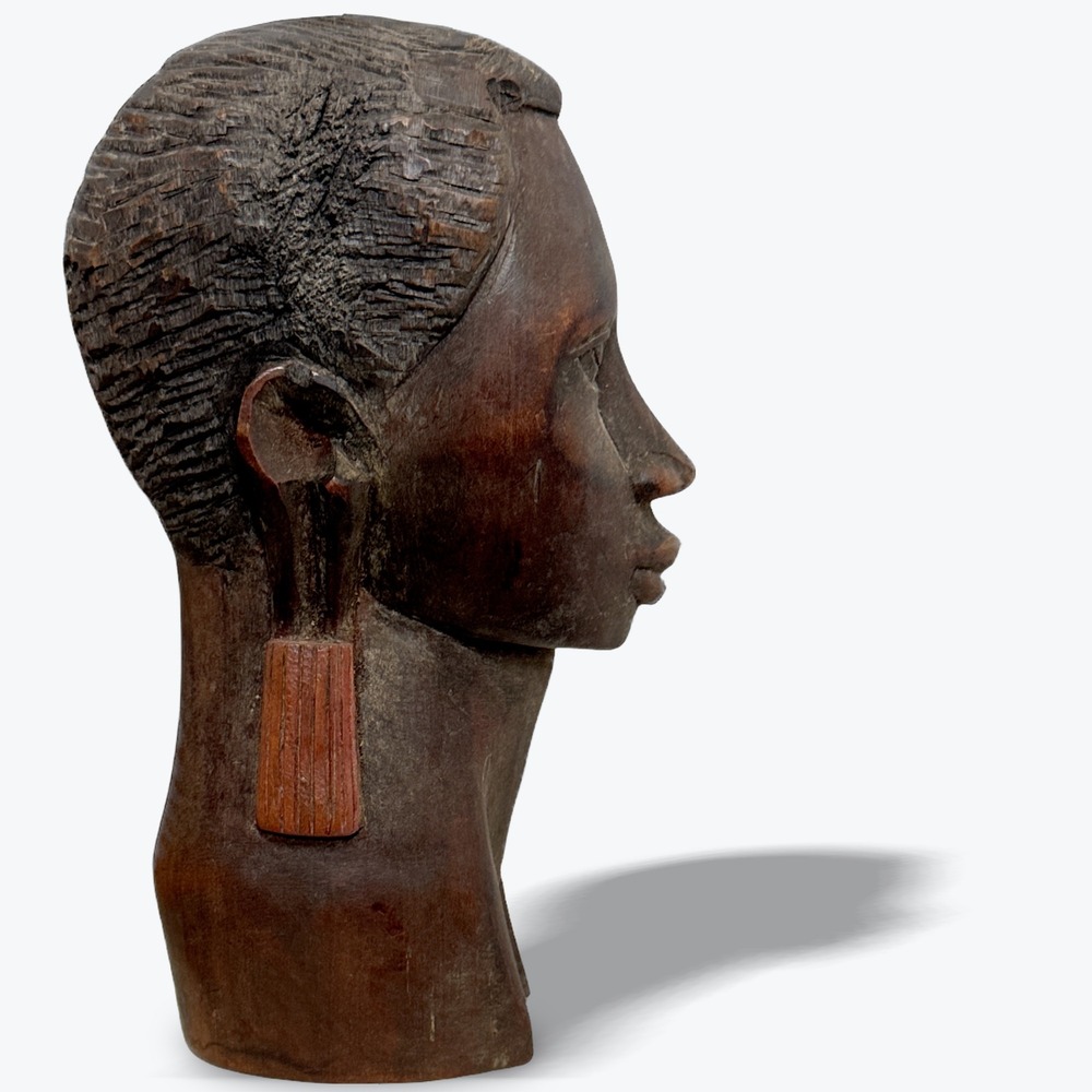 African‎ Ebony Hand Carved Fulani Ghana Woman Bust Statue Vintage - Picture 10 of 12